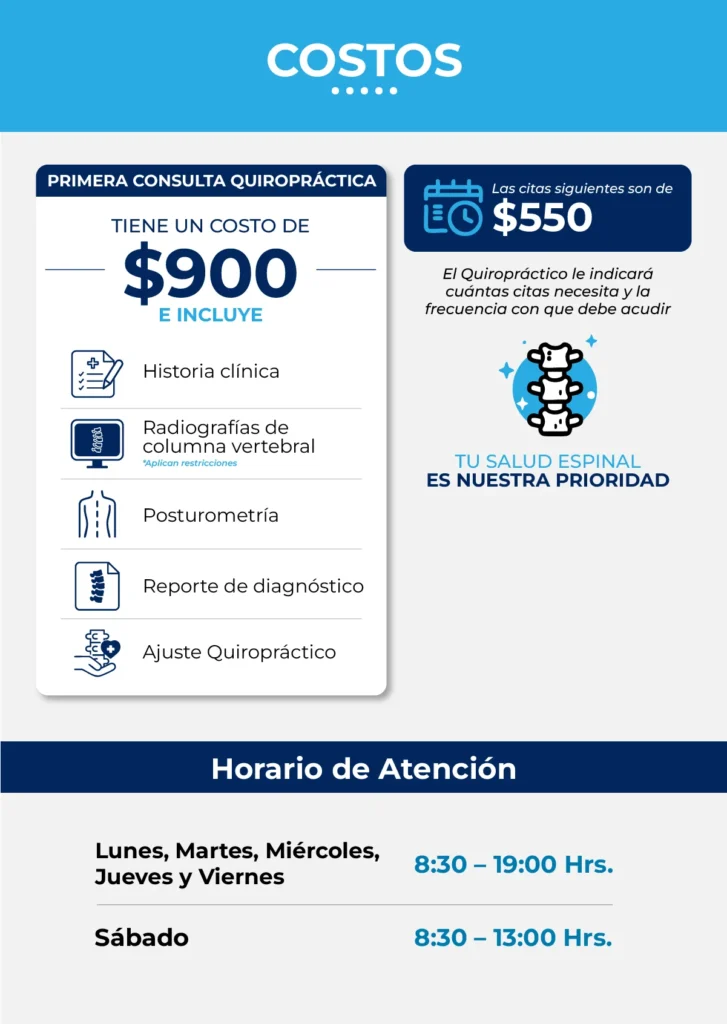 Precio y horario de atención del Centro Quiropráctico Veracruz